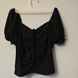 Love Tree Black Eyelet Puff Sleeve Blouse